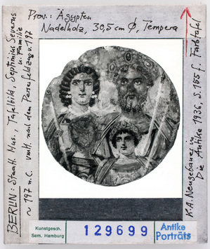 preview Tafelbild Septimius Severus mit Familie, um 197 n. Chr., Nadelholz, aus Ägypten. Berlin, Ägypt. Museum Diasammlung